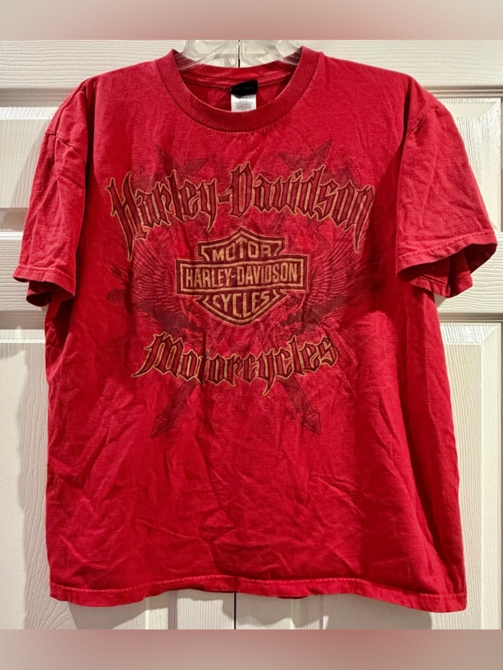 Harley Davidson Shirt Mens Red T Shirt Boston MA Motorcycle Size X-Large